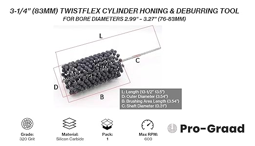 3-1/4” (83mm) 320 Grit Silicon Carbide TwistFlex Cylinder Hone 77-83mm