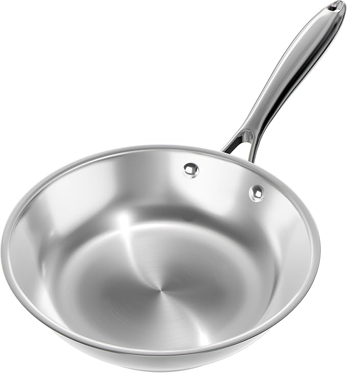 Verel Stainless Steel Frying Pan - 8 Inch Fry Skillet Stainless Steel Pan, Dishwasher and Oven Safe Cookware