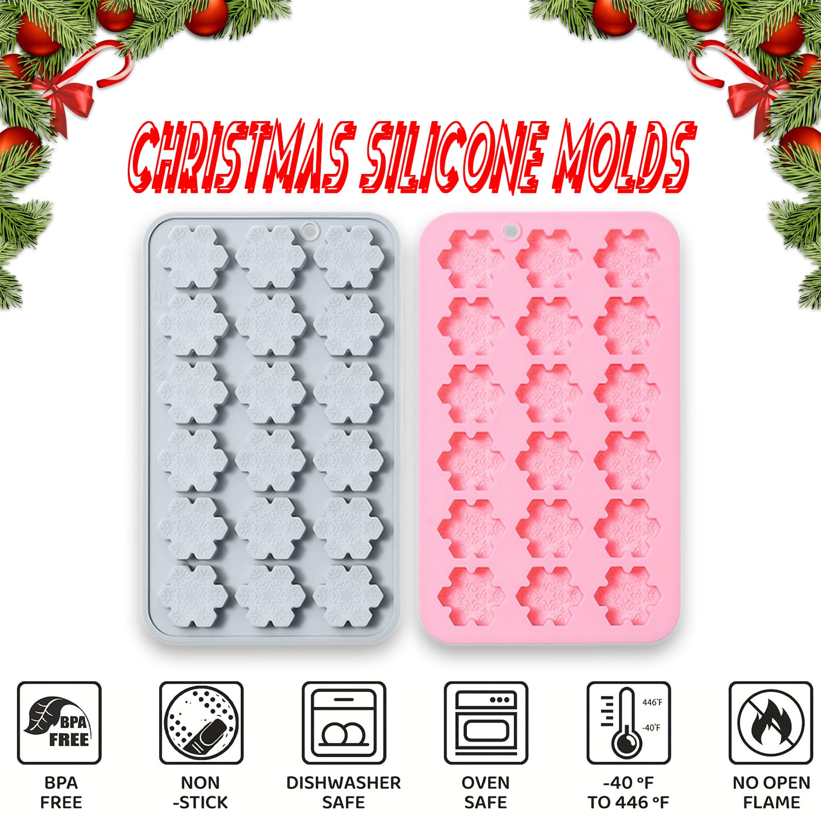 2 Pcs Snowflake Silicone Molds, 18-Cavity 3D Christmas Snowflake Chocolate Silicone Molds for DIY Christmas Winter Jello Candy Cupcake Fondant Baking Polymer Clay Decoration