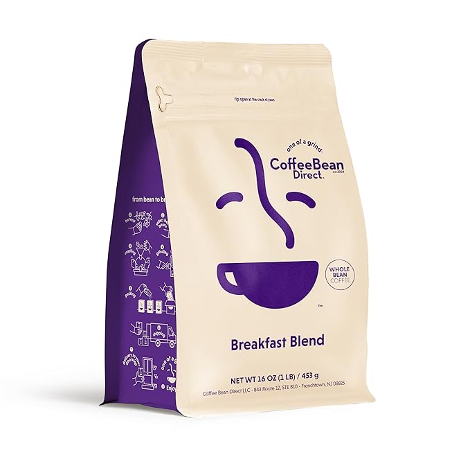 Coffee Bean Direct Breakfast Blend, Whole Bean, 1lb Bag