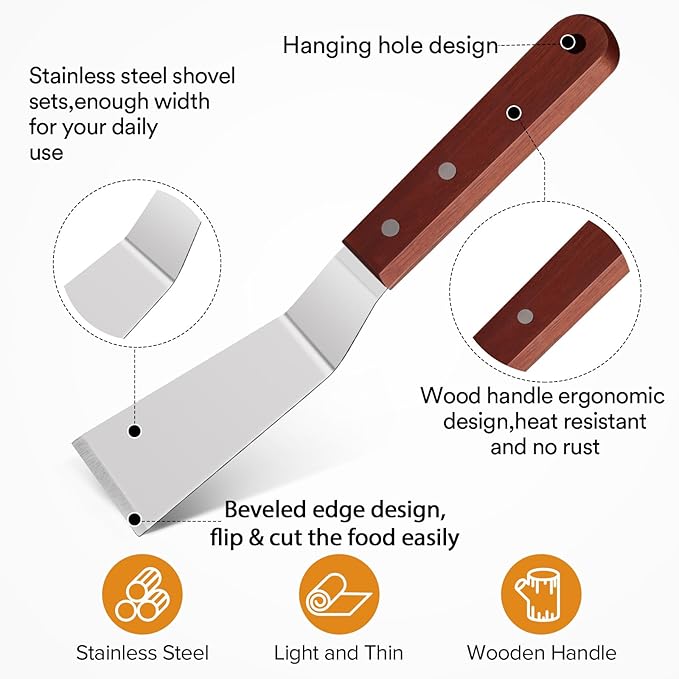PETHOMKIT Small Metal Spatula Set with Thin Beveled Edge, Wood Handle,2 Pcs