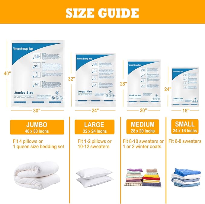 MEIQIHOME Vacuum Storage Bags, Space Saver Sealer Bags,Vacuum seal bags for clothing, Pillows, Comforters, Blankets, Bedding,Travel,8 MEDIUM