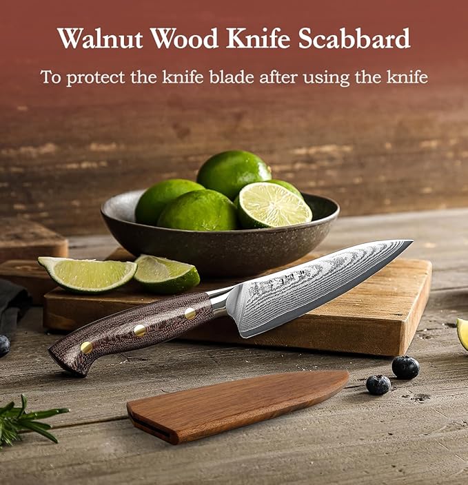 HEZHEN 5.3'' Utility Knife with Sheath – 67 Layers Damascus Steel, Kitchen Petty Knife for Trimming, Peeling & Slicing, Ergonomic Micarta Handle