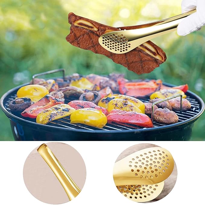 IAXSEE 4 PCS Serving Tongs 9 Inch Buffet Tongs Stainless Steel Serving Utensils for Salad Buffet Appetizer Dessert Food Parties, Gold