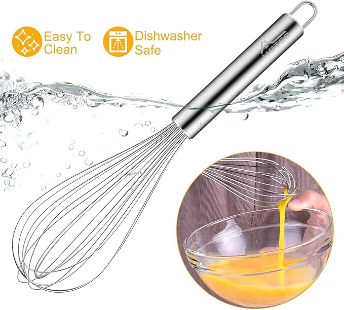 HOTEC Stainless Steel Whisk Set of 4, Food Grade Balloon Whisk Egg Beater, Thicken Wire Mixing Whisk for Baking, Cooking, Whisking Cream, Sauce, Pancake Batter