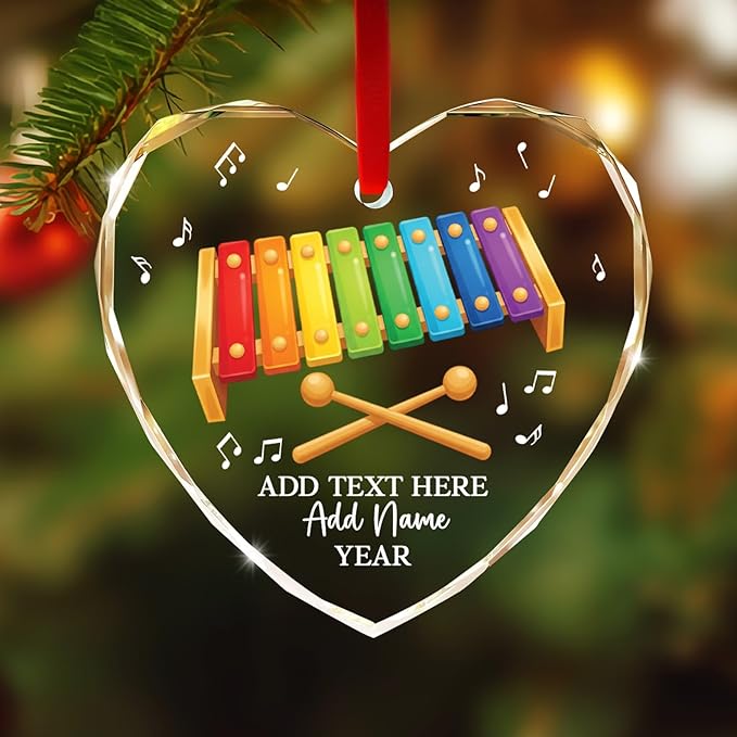 Personalized Xylophone Player Christmas Glass Ornament, Custom Text Name & Year Xylophone Xmas Ornament, Xylophonist Christmas Tree Hanging Ornaments 2026, Gift for Men Women Instrument Lover