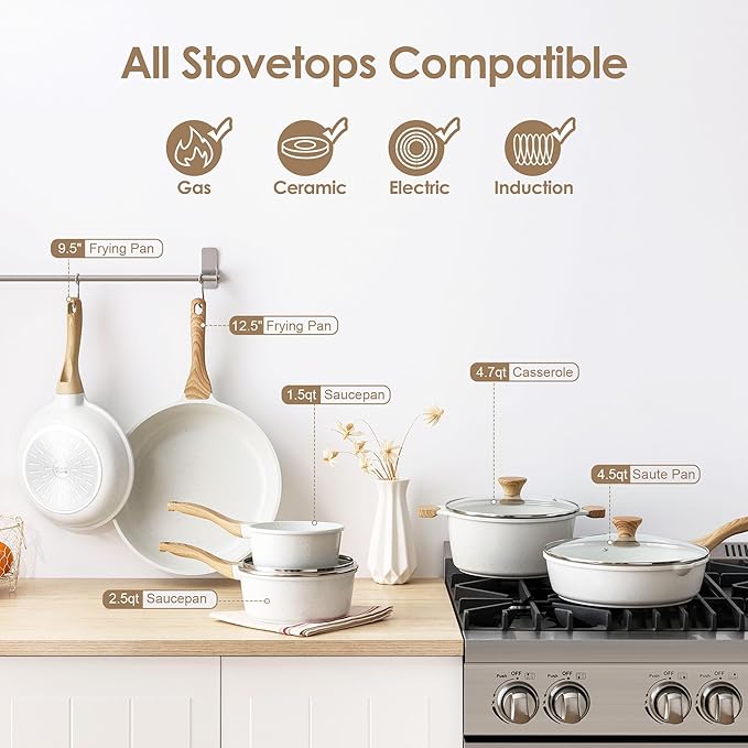 SENSARTE 16Pcs Ceramic Cookware Set Non toxic, Pots and Pans Set Non Stick