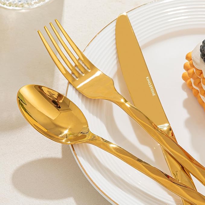 20 Piece 18/10 Gold Silverware Set, Stainless Steel Flatware Cutlery for 4