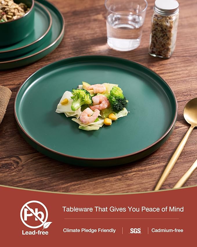Famiware Nebula Ridge 12-Piece Stoneware Dinnerware Set, Dark Green