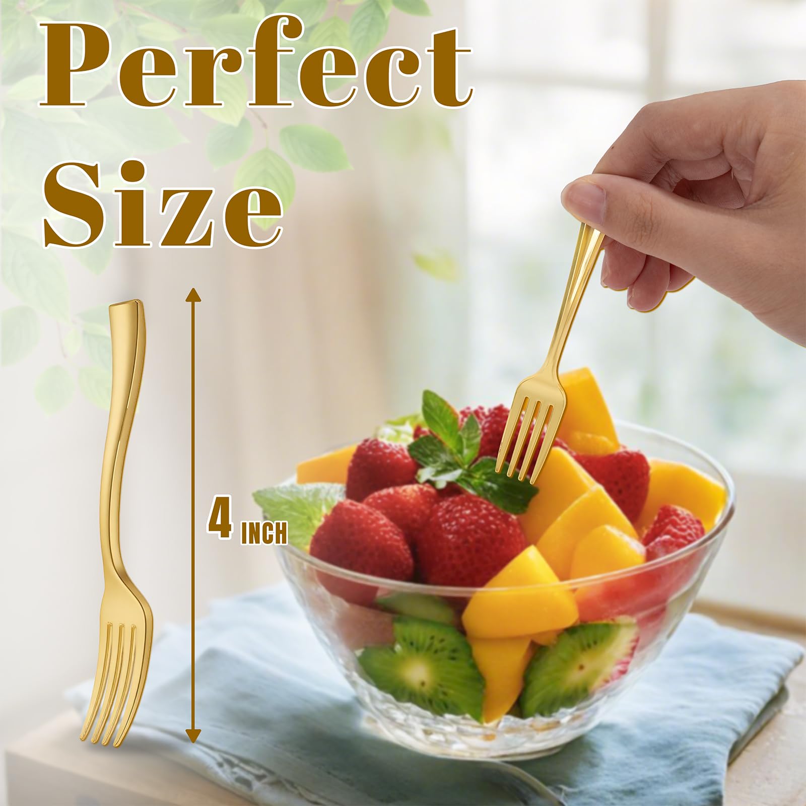 WDF Disposable Plastic Mini Forks 300 Pieces 4 Inches | Mini Gold Forks | Plastic Dessert Forks | Perfect for Small Appetizers and Desserts for Wedding/Party/Birthday