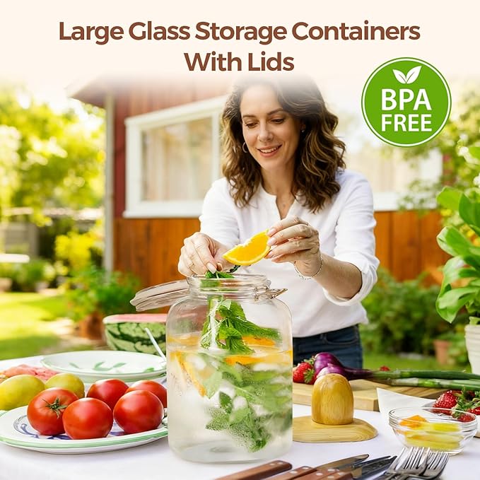 ComSaf Square Glass Jars with Airtight Lid 1.3 Gallon 2 Pack Large Canister