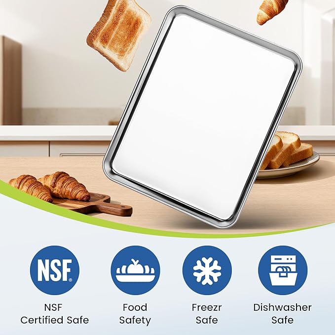 BIEAMA 6 Pack Stainless Steel Toaster Oven Baking Sheets, 12.5 x 9.6 in