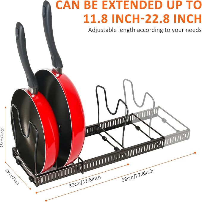 ROOHUA Pot and Pan Lid Organizer Rack for Under Cabinet, 12"-23" Expandable