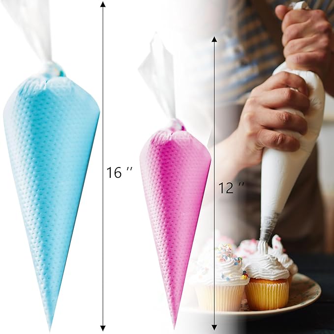 Piping Bags 12 & 16 Inch, 200 PCS Tipless Piping Bags Disposable Pastry Bags Thick Icing Bags for Decorating Cake Cookies