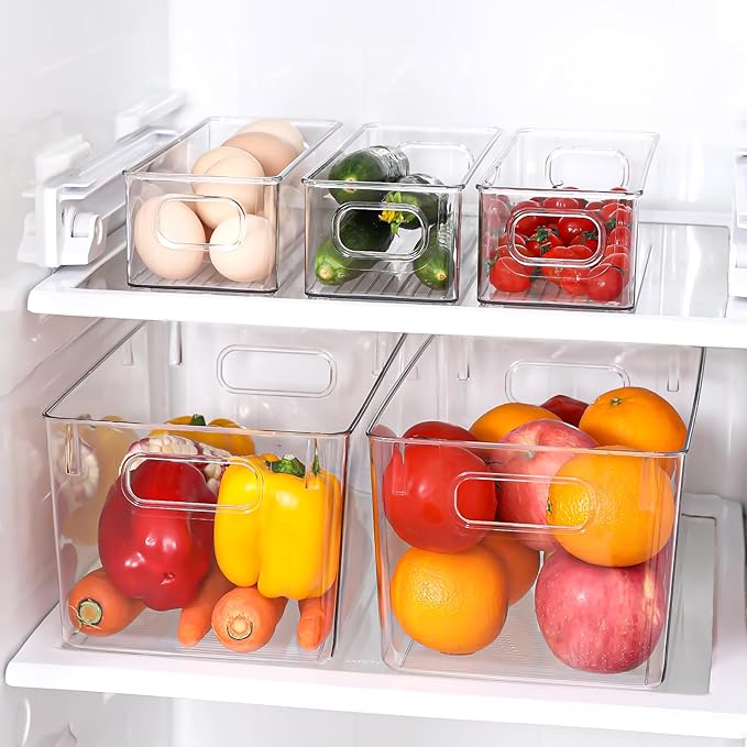 SKTKSE Clear Plastic Storage Bins 8 Pack - Pantry Organizers and Storage, Fridge Organizer Containers for Kitchen, Cabinet, Freezer, Bathroom, Clost, Home Organization