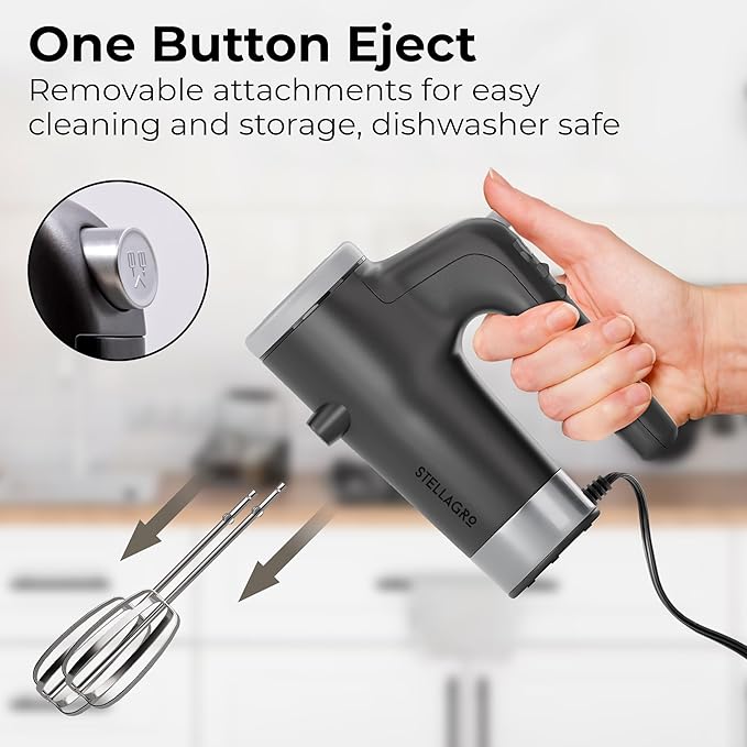 Electric Hand Mixer 350W, 9 Speed Handheld Mixer with Timer, Beaters, Whisks & Dough Hooks, Storage Case, Kitchen Mixer for Baking, Eggs, Cream, Cookie Dough & Frosting, Gray