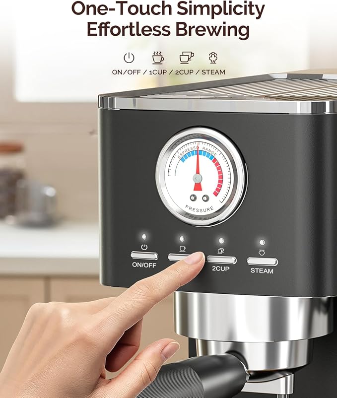Maestri House Slim Espresso Machine with Milk Frother, 20 Bar Italian Pump