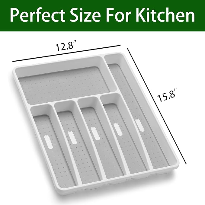Loyareal Silverware Organizer Utensil Organizer Holder Kitchen Drawer Organizer Plastic Silverware Tray for Drawer Flatware Organizer 6 Compartment White