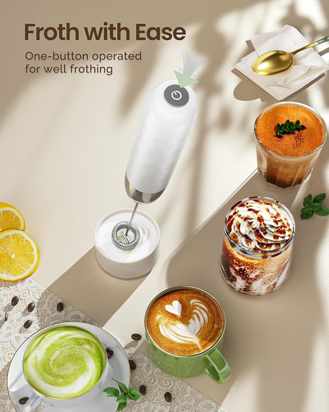 Maestri House Rechargeable Milk Frother, LunaFro Mini with Detachable Wand