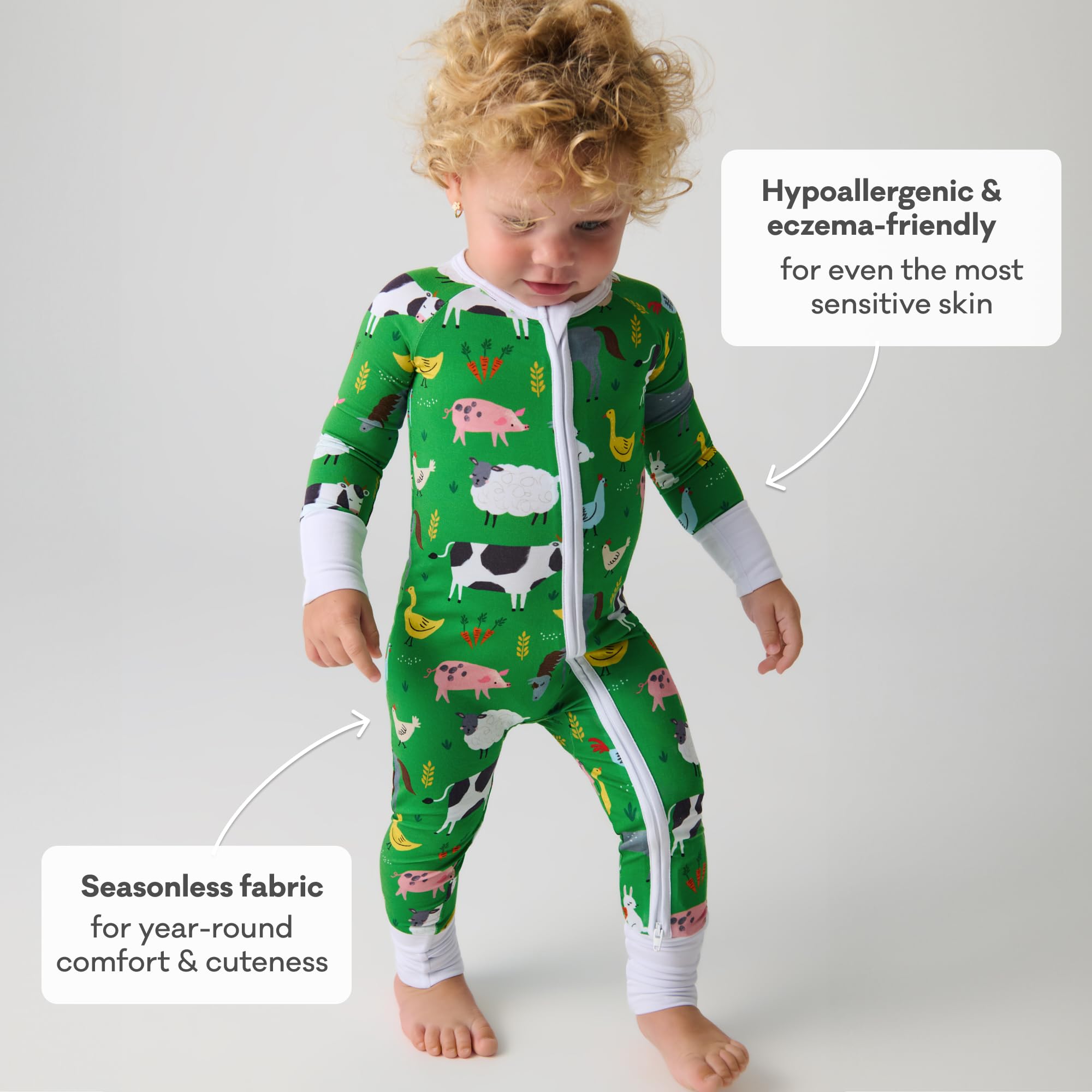 Little Sleepies Baby Pajamas, Green Farm Animals, Newborn