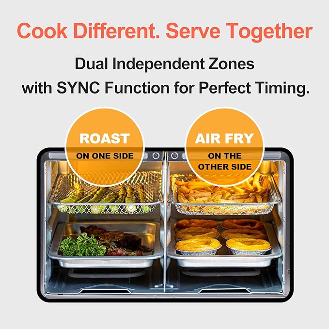 HotKing Dual-Zone Air Fryer Toaster Oven Combo, 28 QT XL Convection Oven