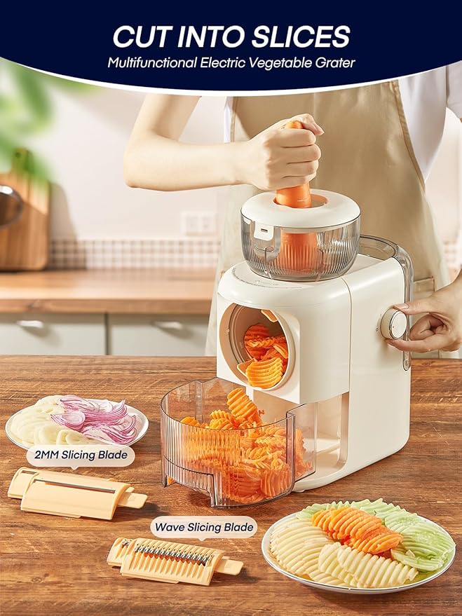 FOHERE 6 IN 1 Electric Cheese Grater Vegetable Chopper for Kitchen