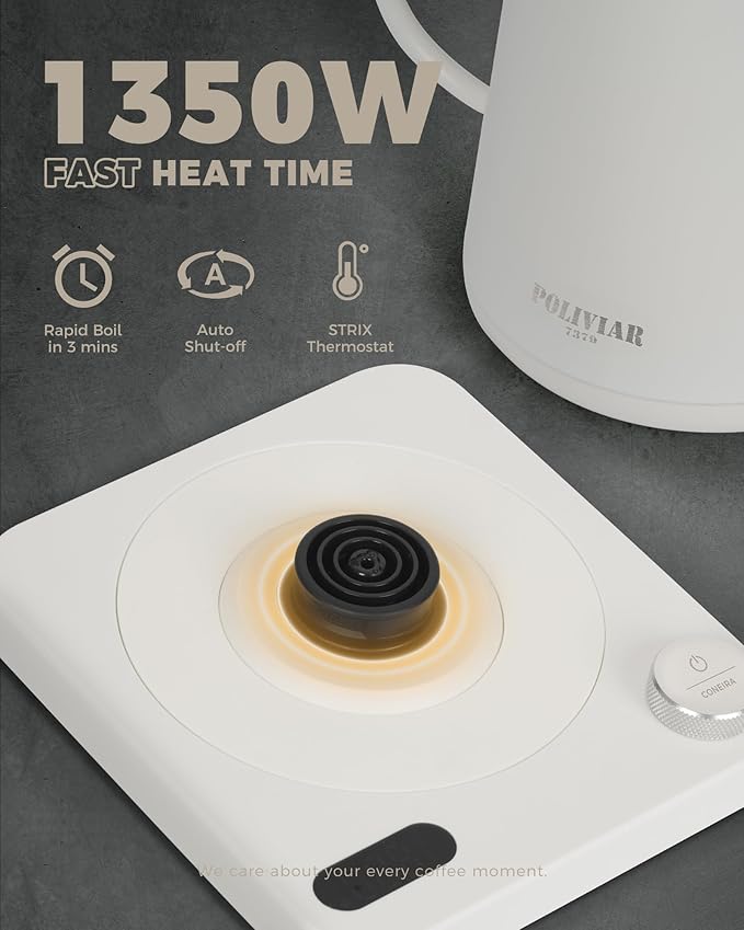 POLIVIAR Electric Gooseneck Kettle, Wood Pattern Handle, White