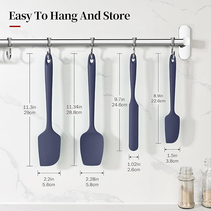 Lilybeam 600ºF Heat Resistant Silicone Spatula Spoonula Set of 4, Blue