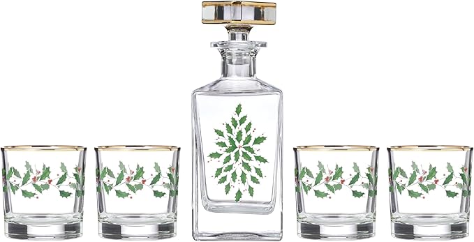 Lenox Holiday 5-Piece Whiskey Christmas Decanter and Glass Set