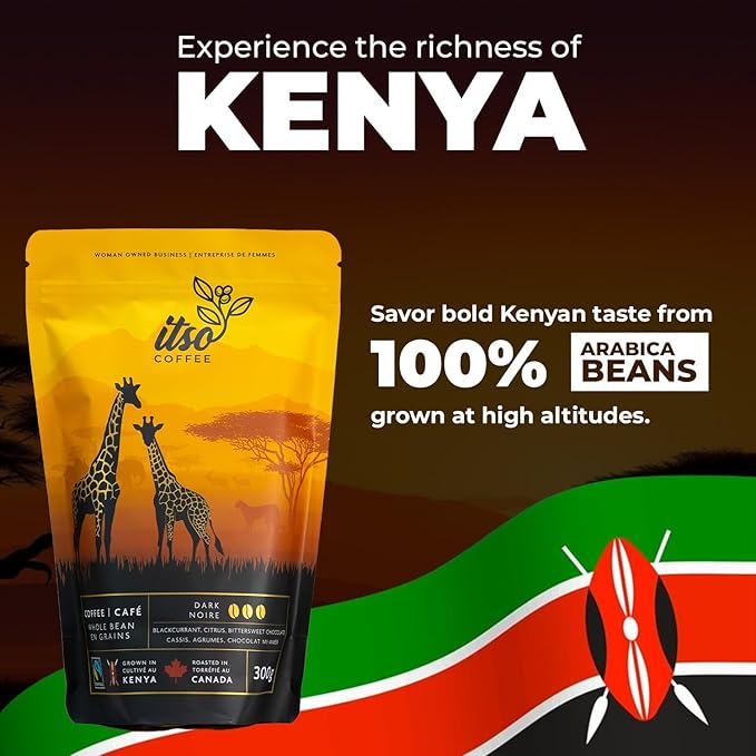 Dark Roast Whole Bean Coffee – Bold & Smooth Arabica for Espresso & Cold Brew – Fresh Roasted Specialty Coffee, Single Origin 300g Bag – Premium Kenyan AA Beans
