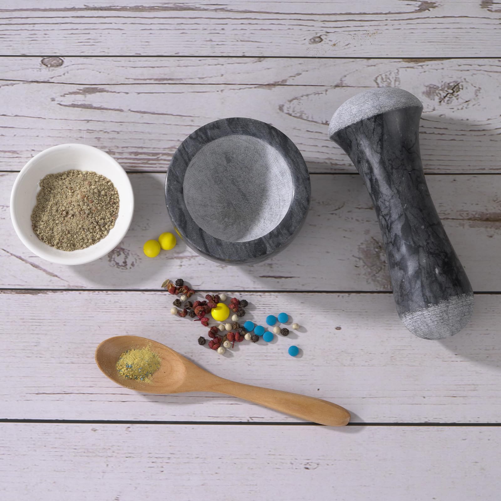 Tianman Small Mortar and Pestle Set 3.2 Inch.1/3 Cup.(Marble Black)