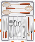 Spaclear Silverware Drawer Organizer, Adjustable Utensil Tray for Kitchen Drawer, 19 x 15 Inches Flatware and Cutlery Holder, Expandable Plastic Storage for Spoons Forks Knives, 4-7 Slots, White