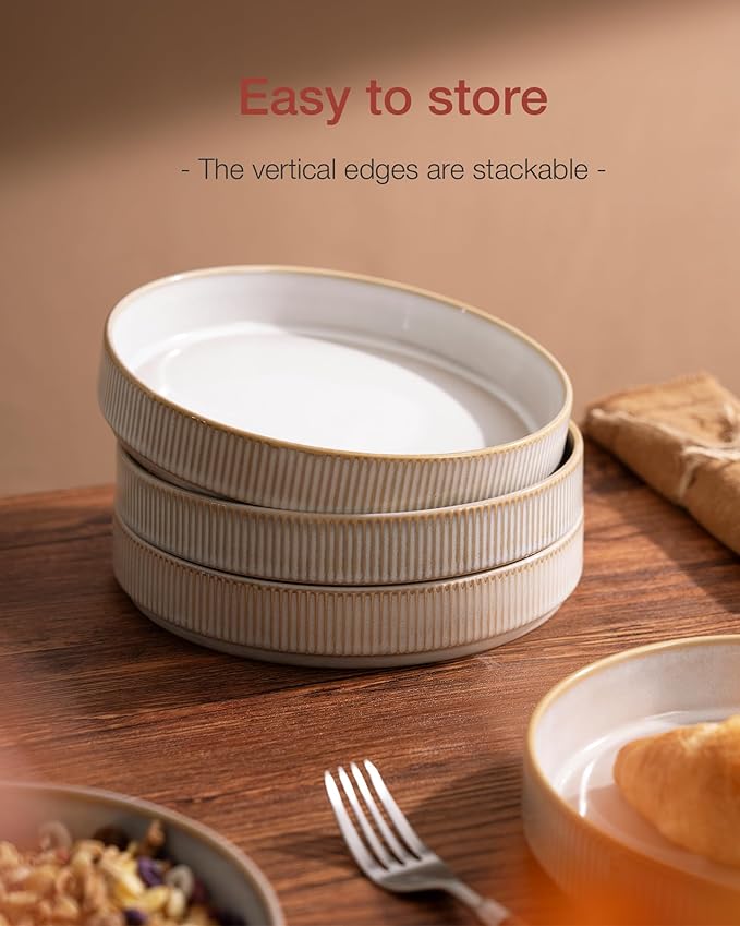 famiware Star 8.25" Pasta Bowls Set of 4, Bowl Plates, Cappuccino White