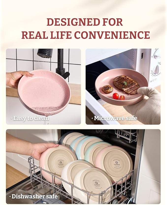 famiware Milkyway 33 oz Pasta Bowls Set of 6, Light Pink