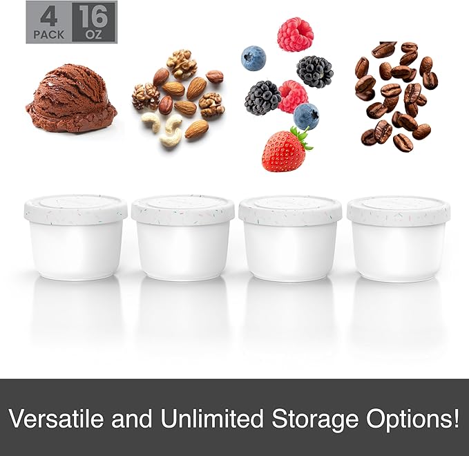 BALCI 16oz Ice Cream Containers - Set of 4 (White Sprinkles)