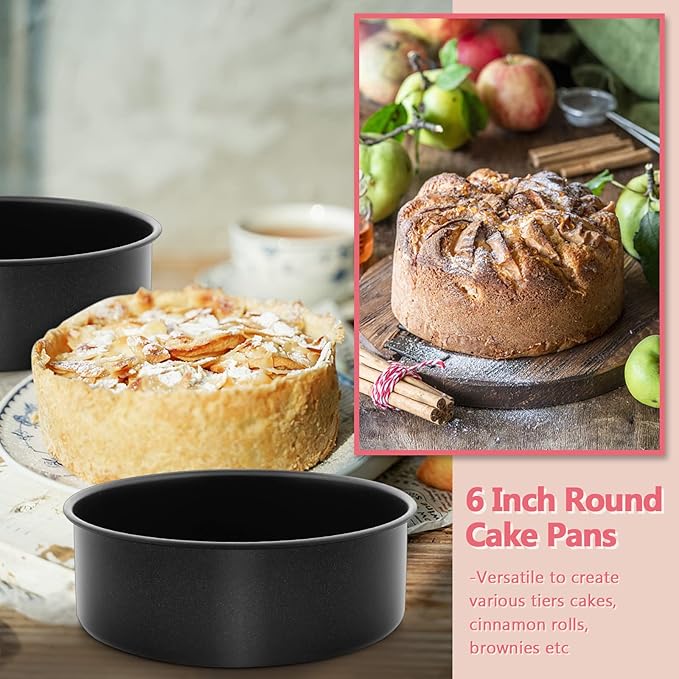 E-far 6 Inch Cake Pans, 3PCS Nonstick Small Cake Pans with Parchment Paper