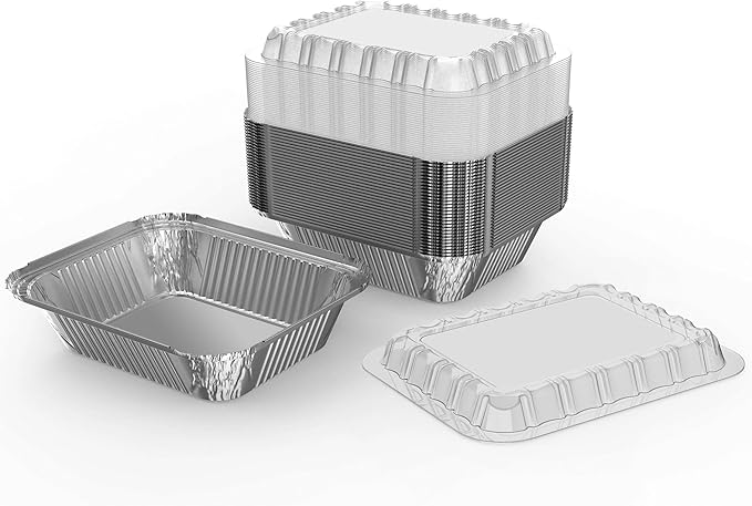 8.3"x6.2" 2.25LB Disposable Tin Foil Pans with Plastic Lids, 100 PACK