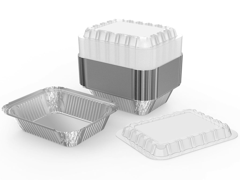 8.3"x6.2" 2.25LB Disposable Tin Foil Pans with Plastic Lids, 100 PACK