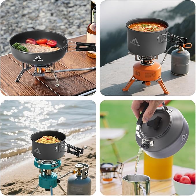 27pcs Camping Cooking set for 2-4 People, Portable Cookware Set with Kettle, Pots & Pans, Stainless Steel Utensils, Plates, Dishware for Backpacking, Picnic, Outdoor Adventures