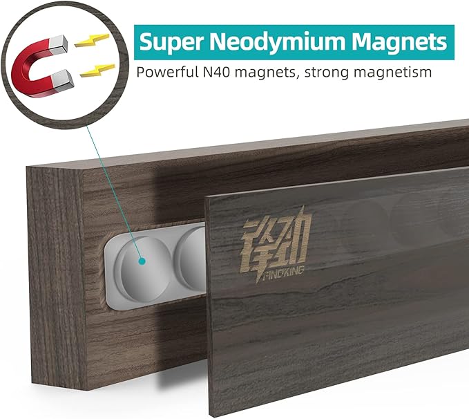 FINDKING Ash Wood Magnetic Knife Strip, Wall Mounted Wooden Knife Holder with Strong Magnets for Kitchen Organization, 12 Inch Dark Brown, Without Knives
