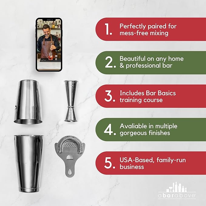 A Bar Above 4 Piece Cocktail Shaker Set with Cocktail Course Included