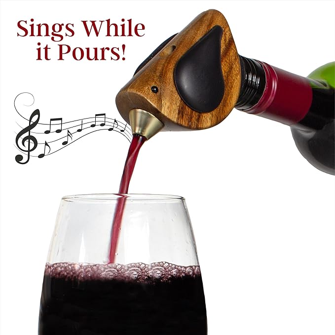 Songbird Specialties Singing Bird Wine Bottle Pourer, Black