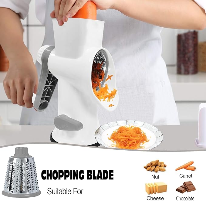 GOTOSOBAY Cheese Grater with Handle,Multifunctional Rotary Cheese Grater