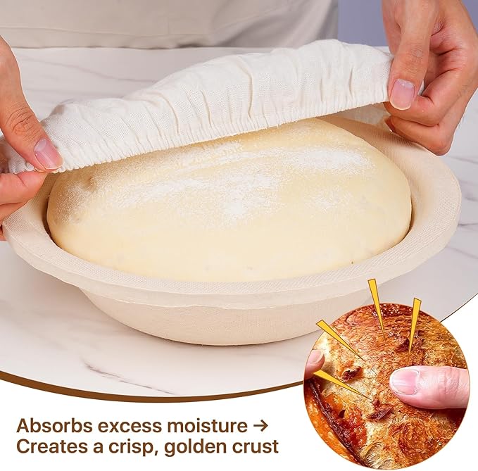 Non-Stick 10" Oval Wood Pulp Banneton Bread Proofing Basket Set Of 2, Sourdough Banneton Basket Set, Bread Making Tool Brotform Sourdough Bread Baking Supplies