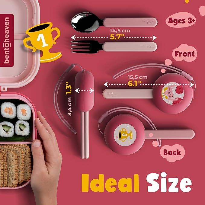 Bentoheaven Kids Utensils Set with Case, Reusable Fork & Spoon, Cats