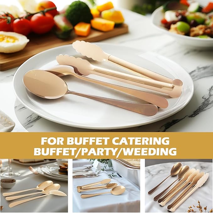 12PCS Gold Serving Utensils Set,Includes 8 large serving spoons,4 serving tongs