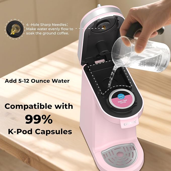 CHULUX Mini Single Serve Coffee Maker for K Cup, Fast Heating, Dusty Rose