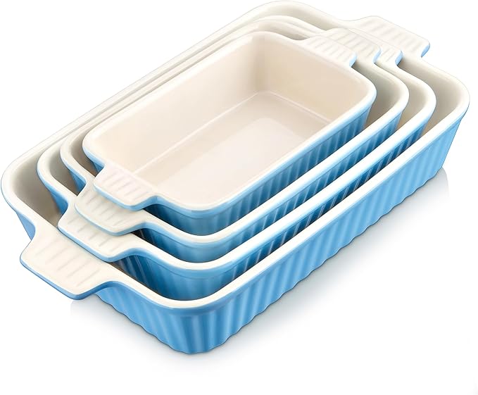 MALACASA Casserole Dishes for Oven, Ceramic Bakeware Set of 4, Blue