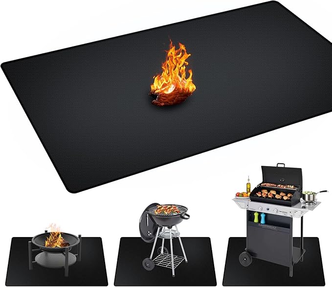 rumlick 60 x 40 inch Under Grill Mats for Outdoor Grill, Double-Sided Fireproof, Oil and Waterproof Protective Mat for Grass and Deck, Outerdoor BBQ Fire Pit Fireplace Mat