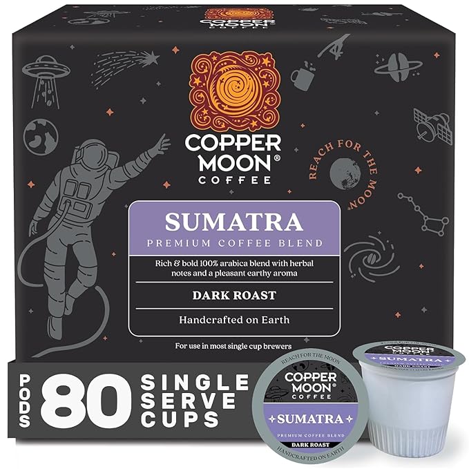 Copper Moon K-Cup Coffee Pods, Dark Roast, Sumatra Blend, 80 Count
